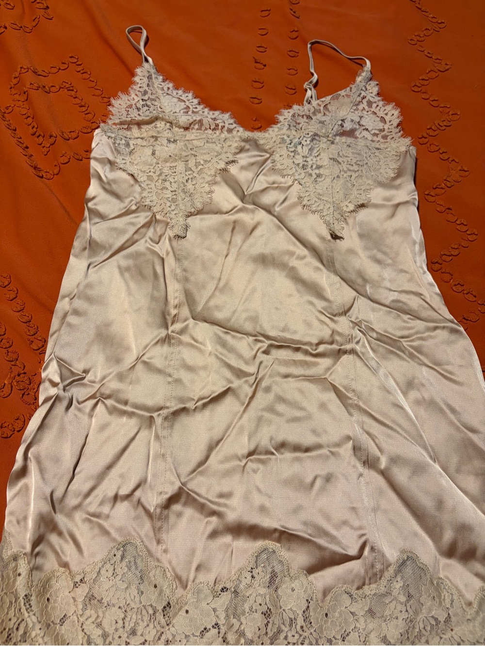 H&M Cream Satin Lace Trim Slip Dress